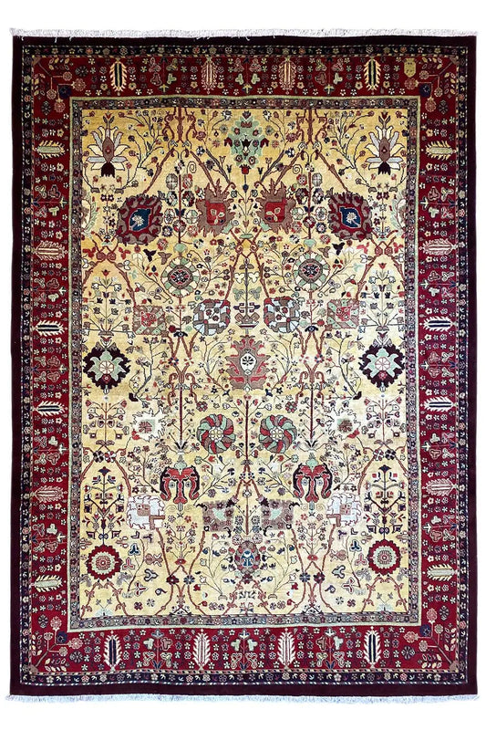 Sultan Abad exclusive rug: cream-colored pattern, red border