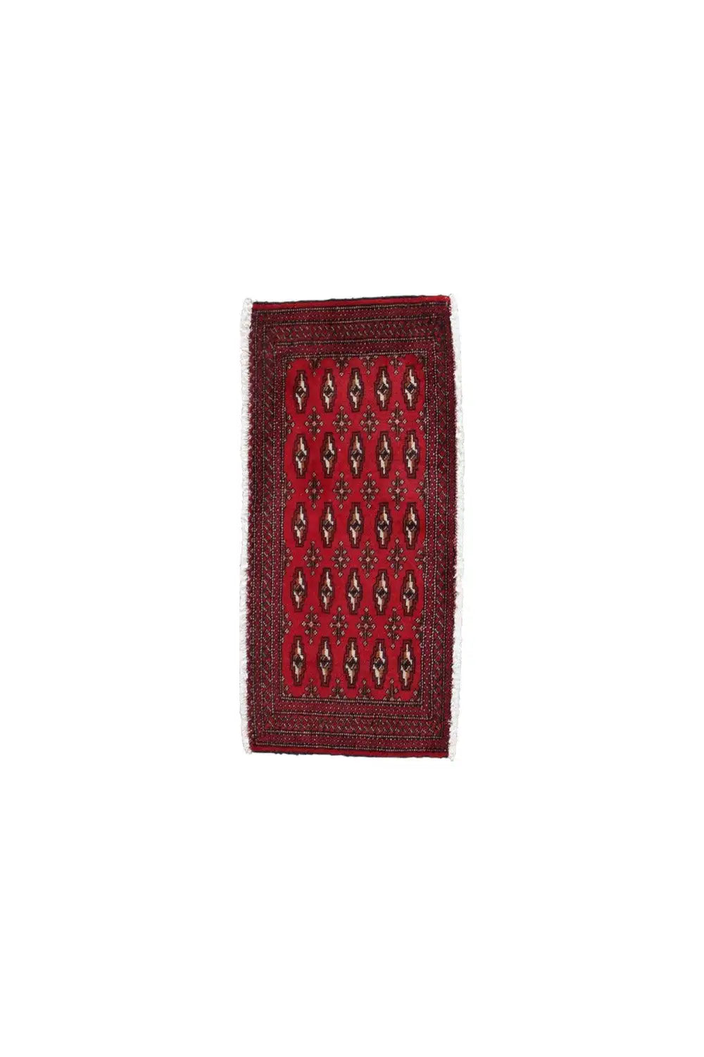 Poshti Turkmen carpet, narrow rectangle with a red field and diamond ornaments
