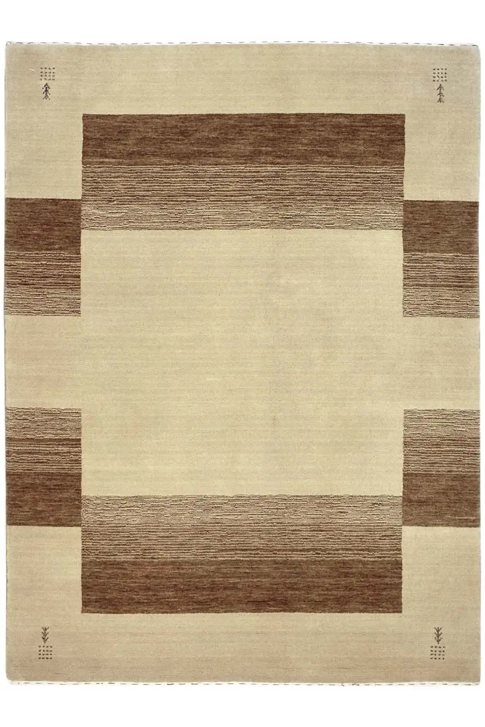 Gabbeh rug, square pattern in light beige and brown, woven texture, 200x150 cm