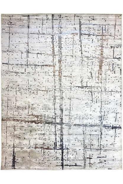 Hand-tufted rug 300x201 cm, rectangular with a textured pattern in beige and gray
