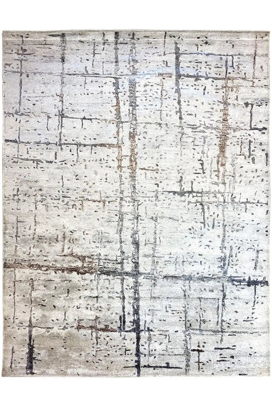 Hand-tufted rug 300x201 cm, rectangular with a textured pattern in beige and gray