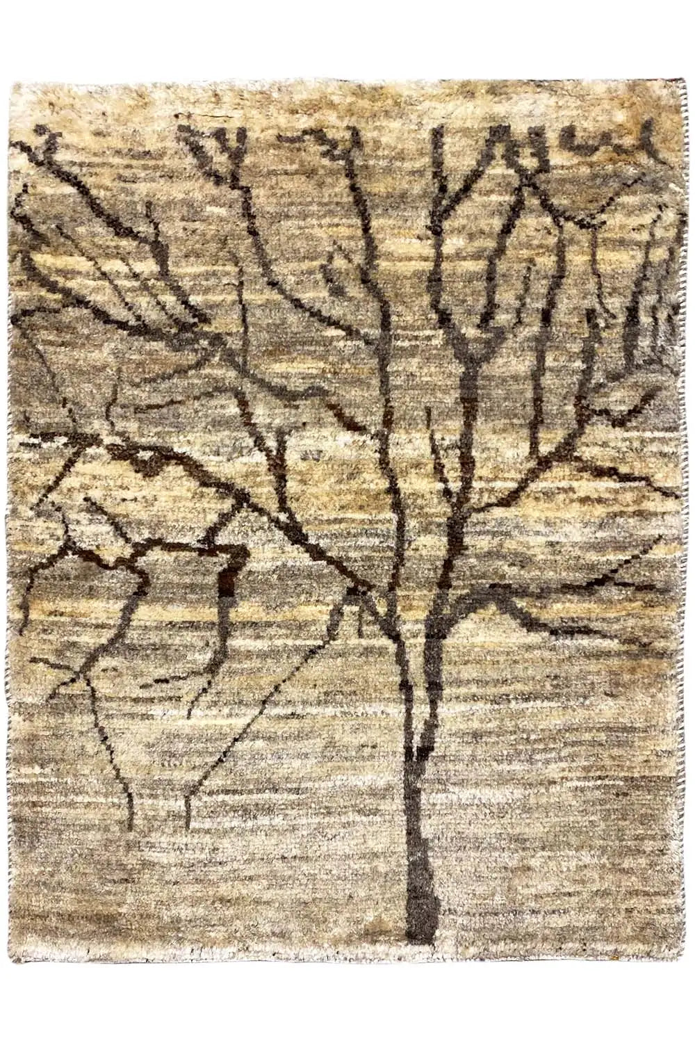 Gabbeh rug 87x61 cm with tree motif, beige background, black lines