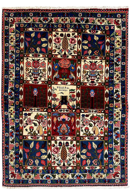 Oriental rug, rectangular: uniform border with many small medallions.