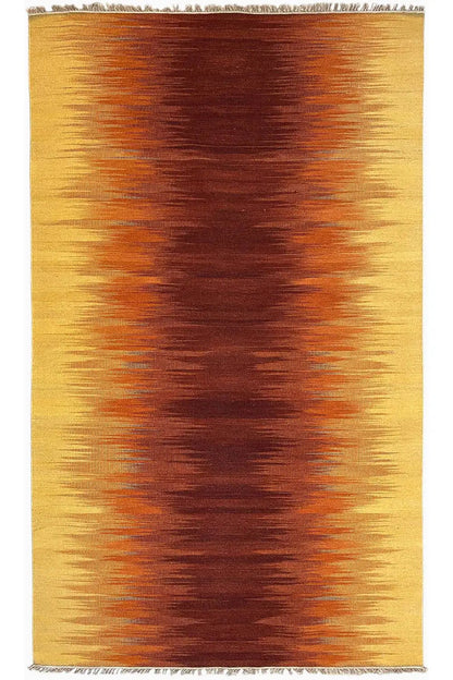 Kilim rug, rectangular, yellow-brown gradient pattern with fringes along the edge