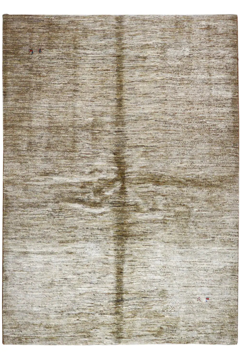 Gabbeh rug: rectangular design in light beige with central gray lines and spots
