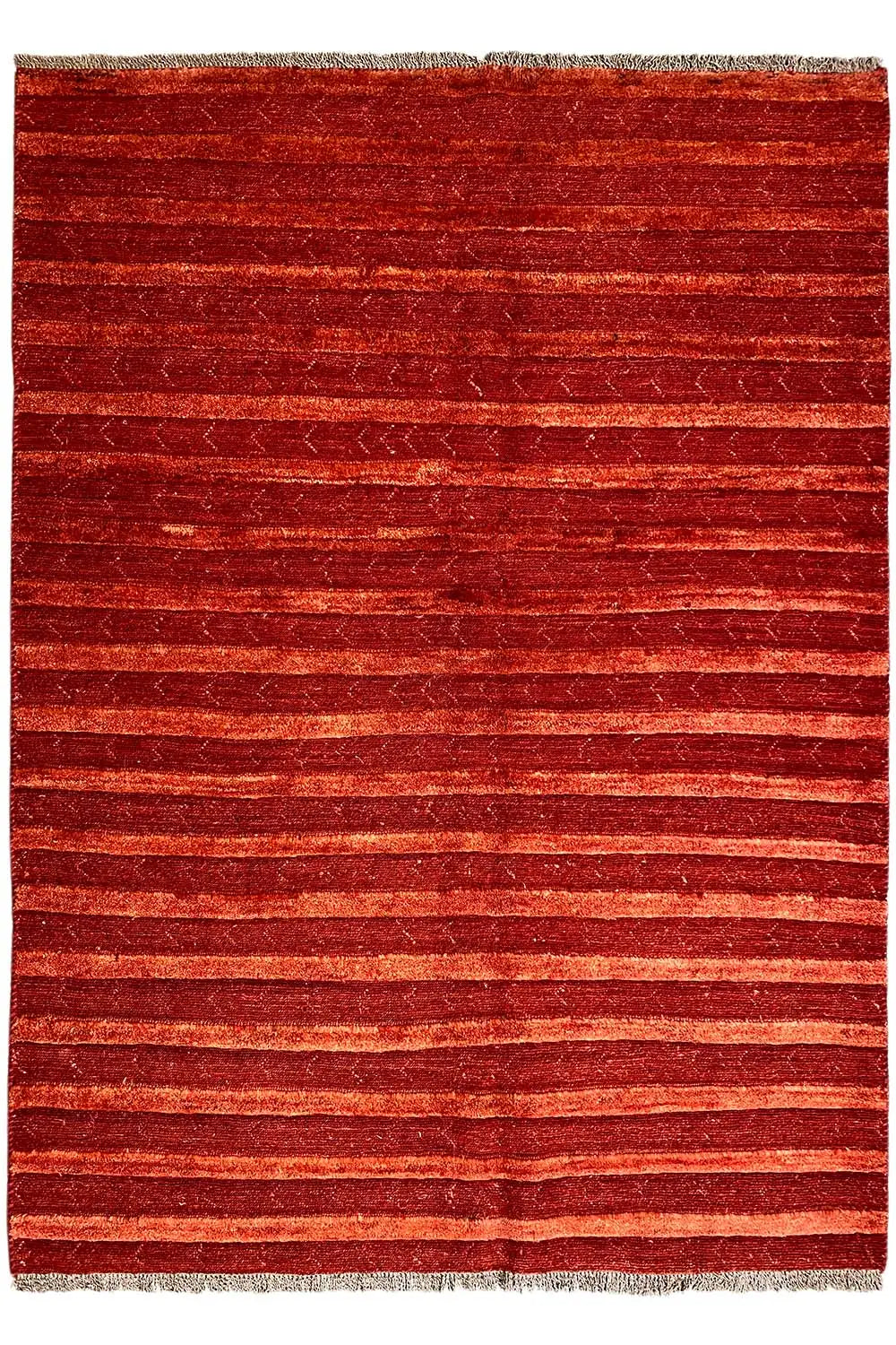 Gabbeh rug 196x147 cm with red horizontal stripes, woven border and fringes
