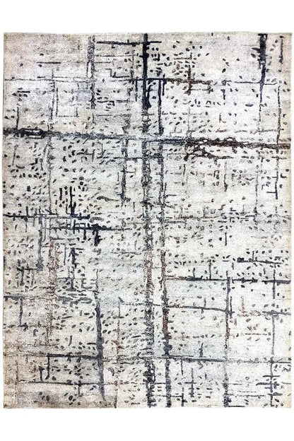 Hand-tufted rug, 237x167 cm, light design with blue-gray lines and spots