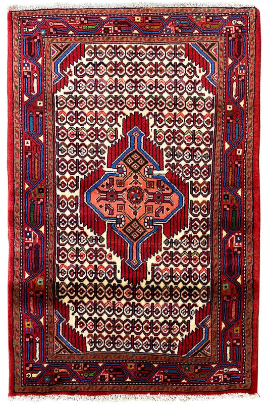 Hamadan rug 127x81 cm with a red border and geometric central motif