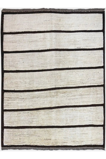 Gabbeh rug with beige stripes and a dark border, approx. 190x155 cm