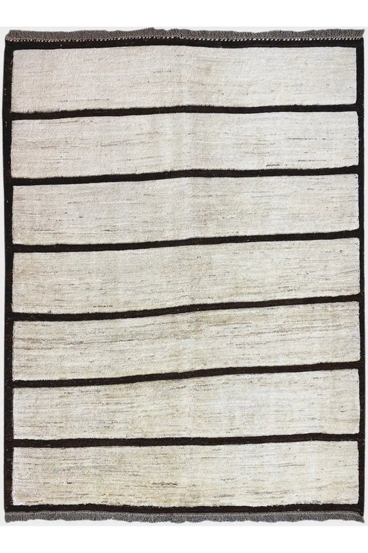 Gabbeh rug with beige stripes and a dark border, approx. 190x155 cm