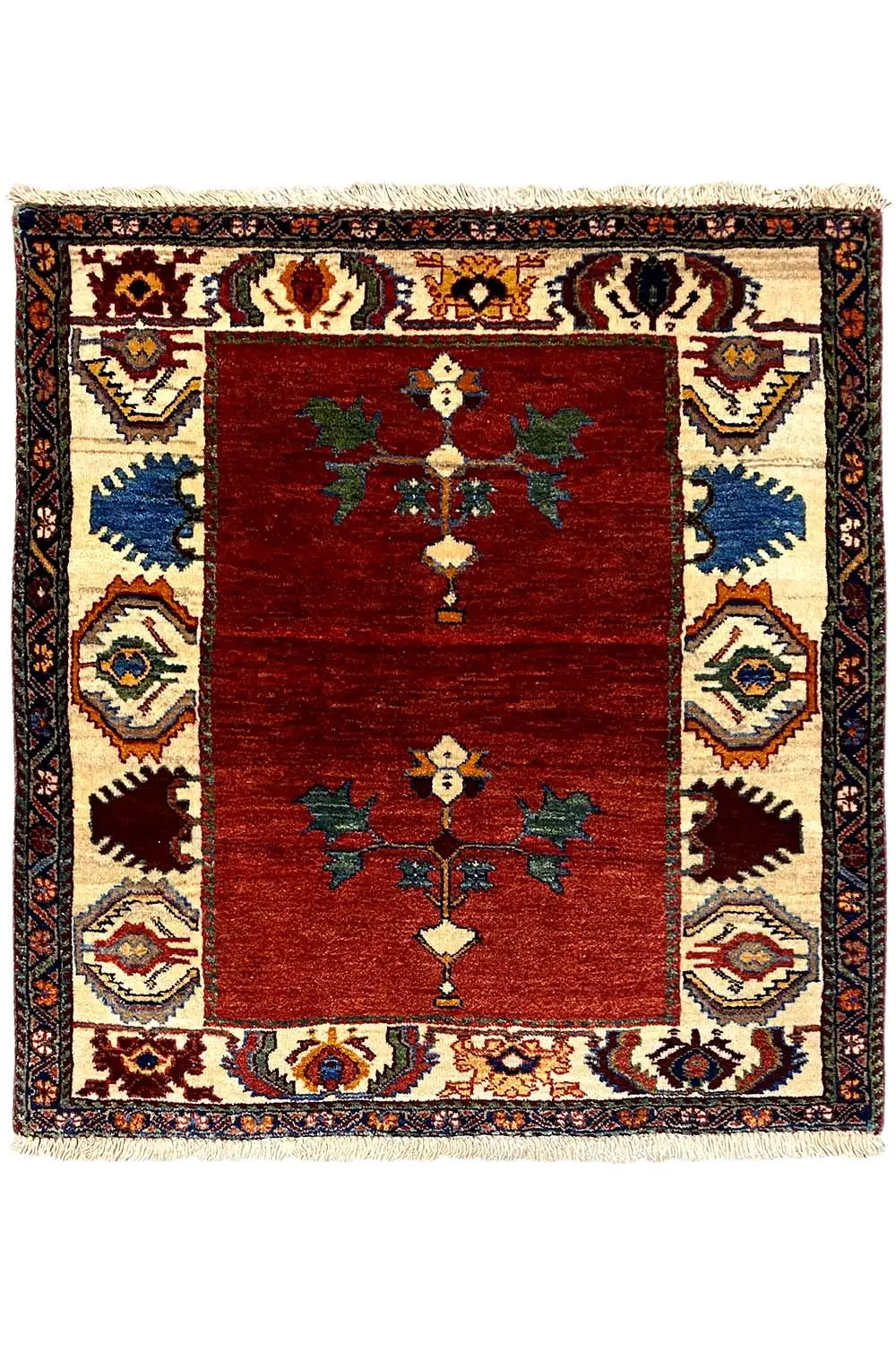 Poshti Qashqai rug 94x80 cm with red central medallion and ornamental border