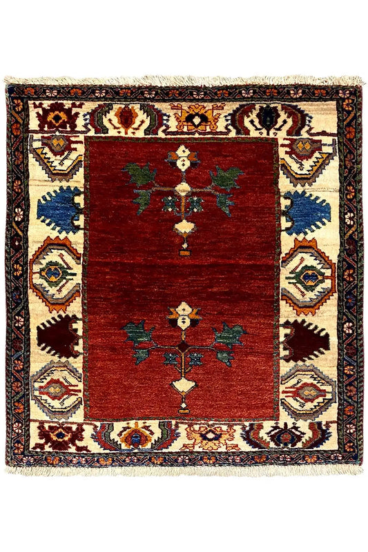 Poshti Qashqai rug 94x80 cm with red central medallion and ornamental border