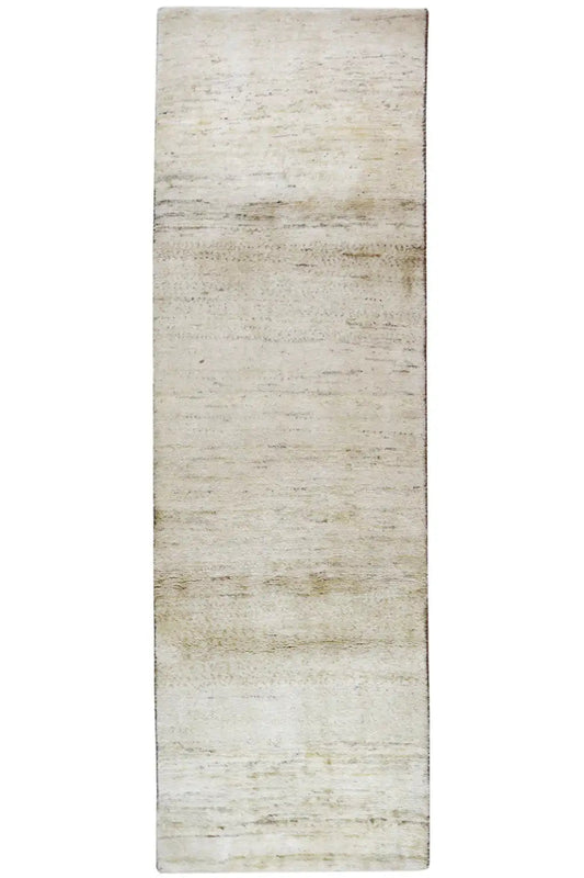 Gabbeh rug 282x82 cm, cream-colored runner with a delicate linear pattern