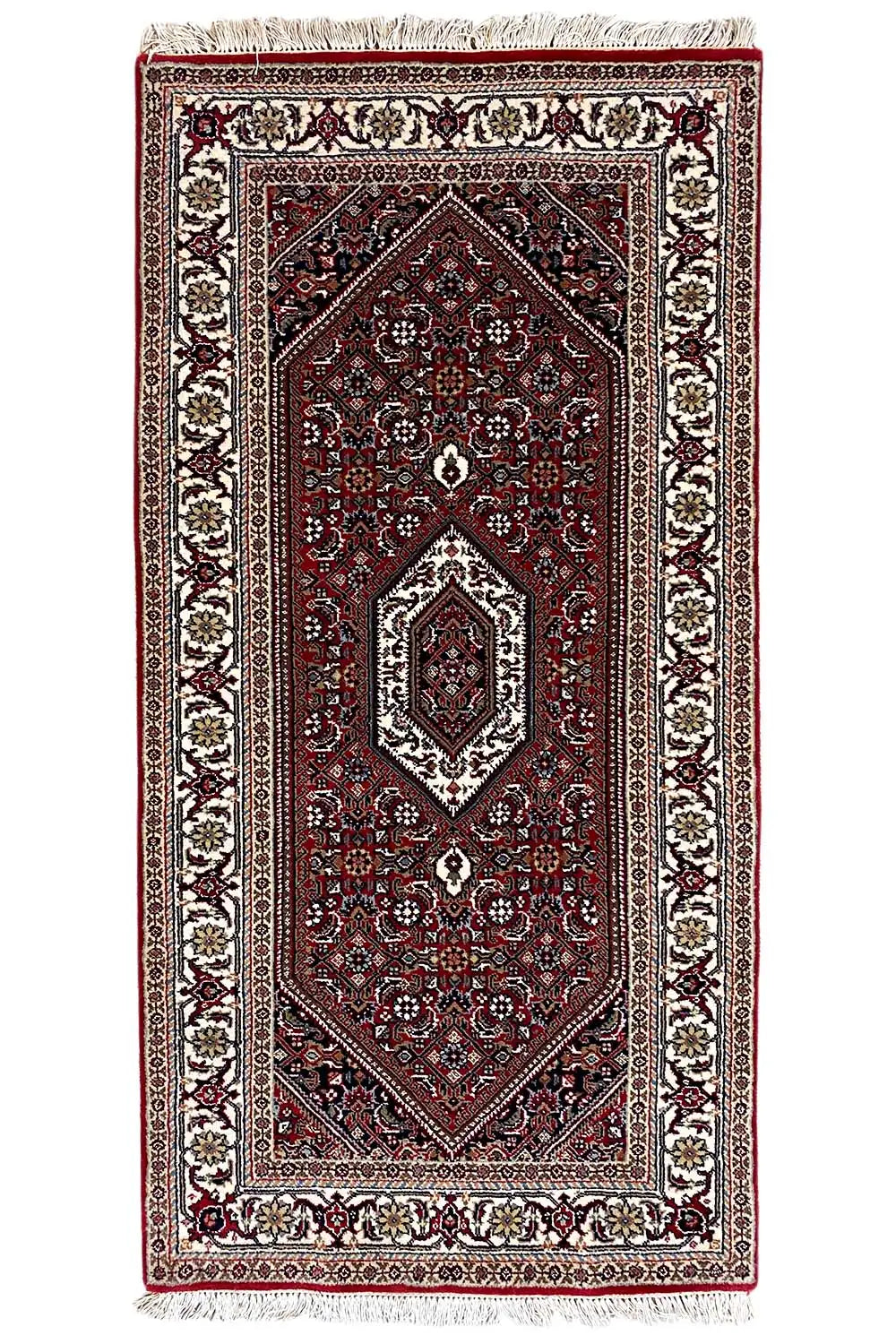Bidjar rug 144x71 cm, rectangular, dark red with decorative border and medallion