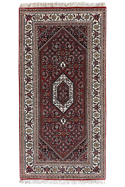Bidjar rug 144x71 cm, rectangular, dark red with decorative border and medallion