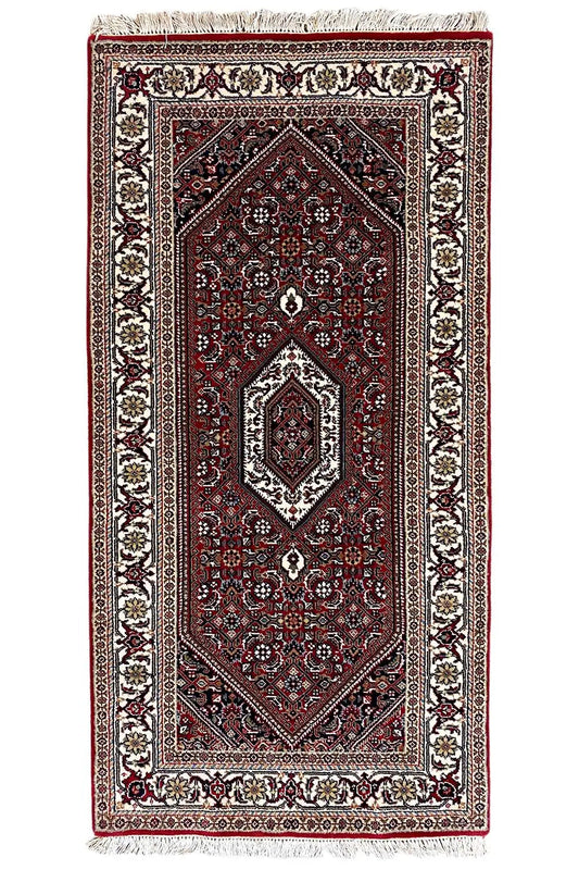 Bidjar rug 144x71 cm, rectangular, dark red with decorative border and medallion