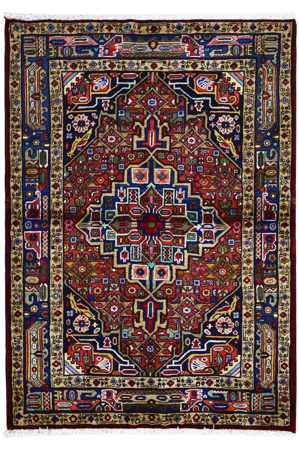 Hamadan rug with a large central medallion and borders, rectangular