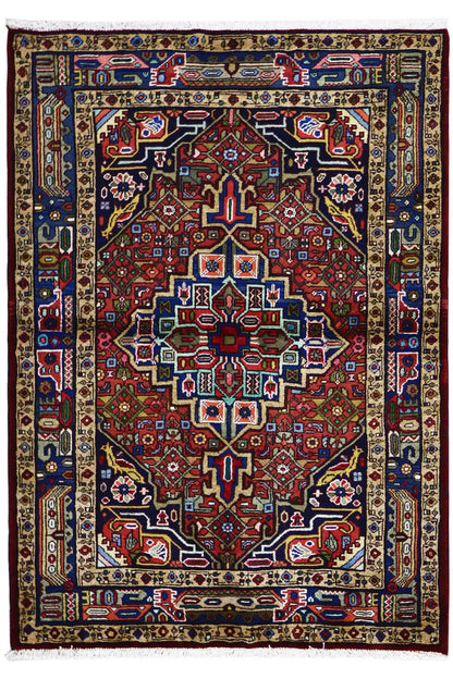 Hamadan rug with a large central medallion and borders, rectangular