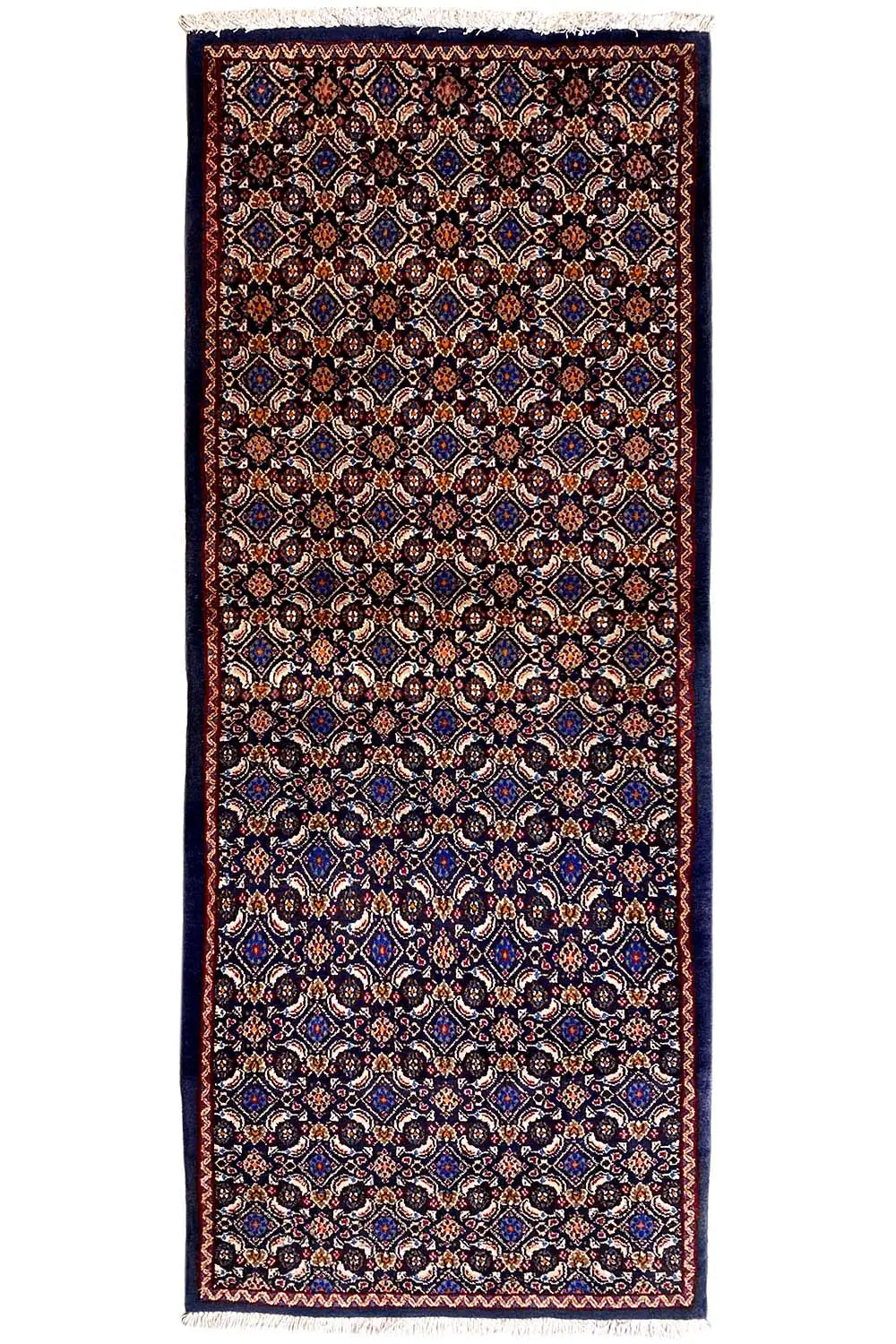 Moud rug 190x80 cm with dark Baroque ornamental pattern, rectangular, blue-brown