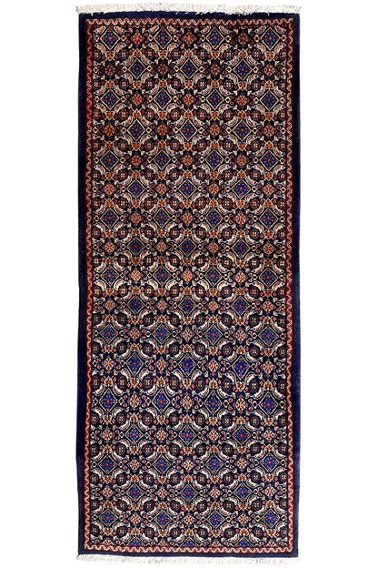 Moud rug 190x80 cm with dark Baroque ornamental pattern, rectangular, blue-brown