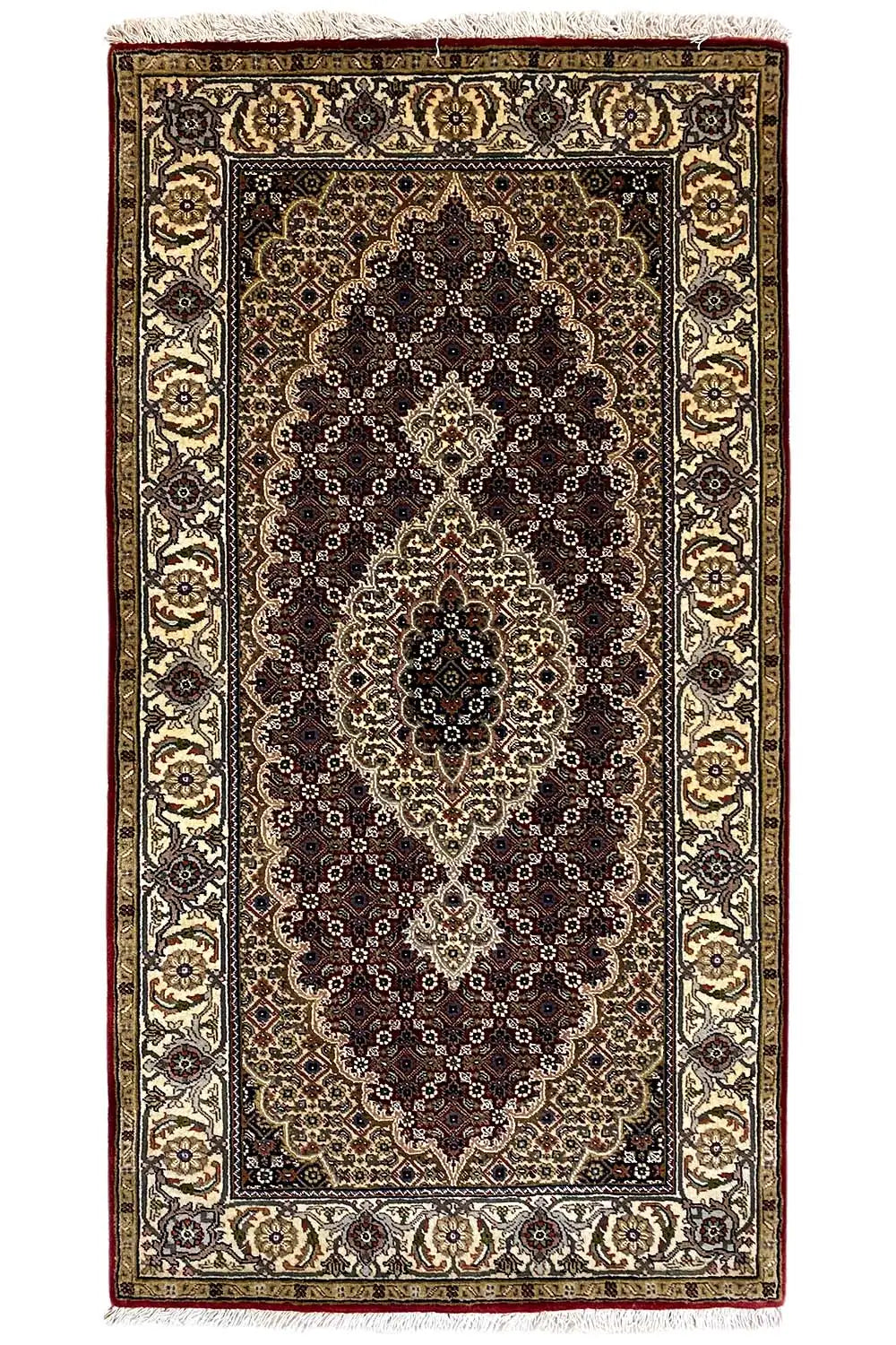 Indo Tabriz rug (145x76 cm), rectangular, dark medallion pattern with a gold border