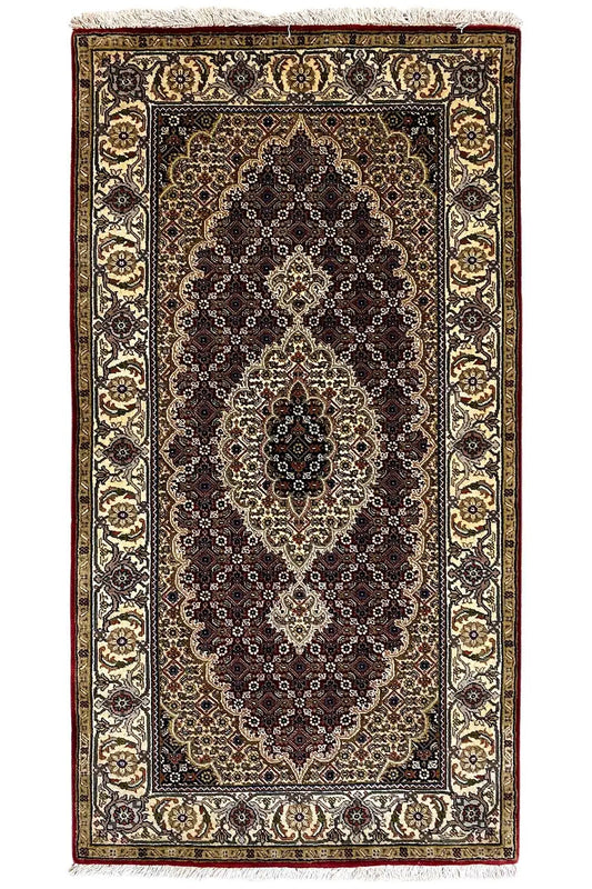 Indo Tabriz rug (145x76 cm), rectangular, dark medallion pattern with a gold border