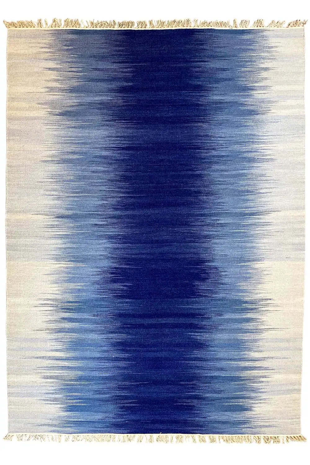 Kelim dhurrie rug, rectangular, blue ombre pattern, with fringes