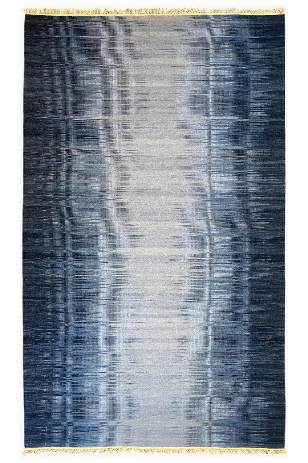 Kelim dhurrie rug 160x230 cm, dark blue, delicate pattern, gold-colored border