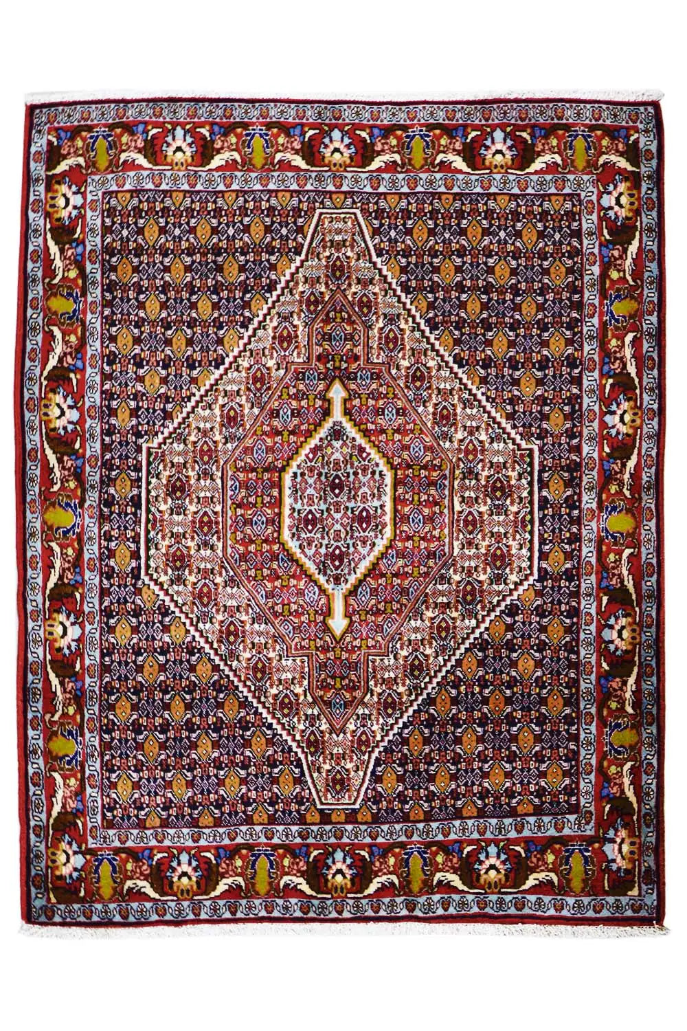 Hamadan rug, square design with a central medallion and border.