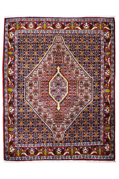 Hamadan rug, square design with a central medallion and border.
