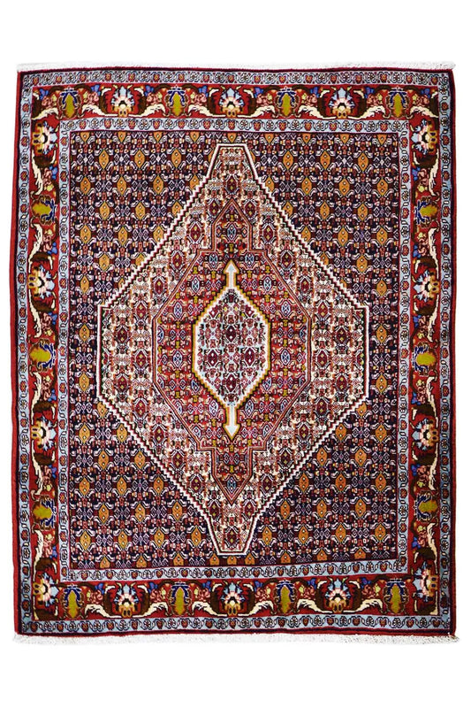 Hamadan rug, square design with a central medallion and border.