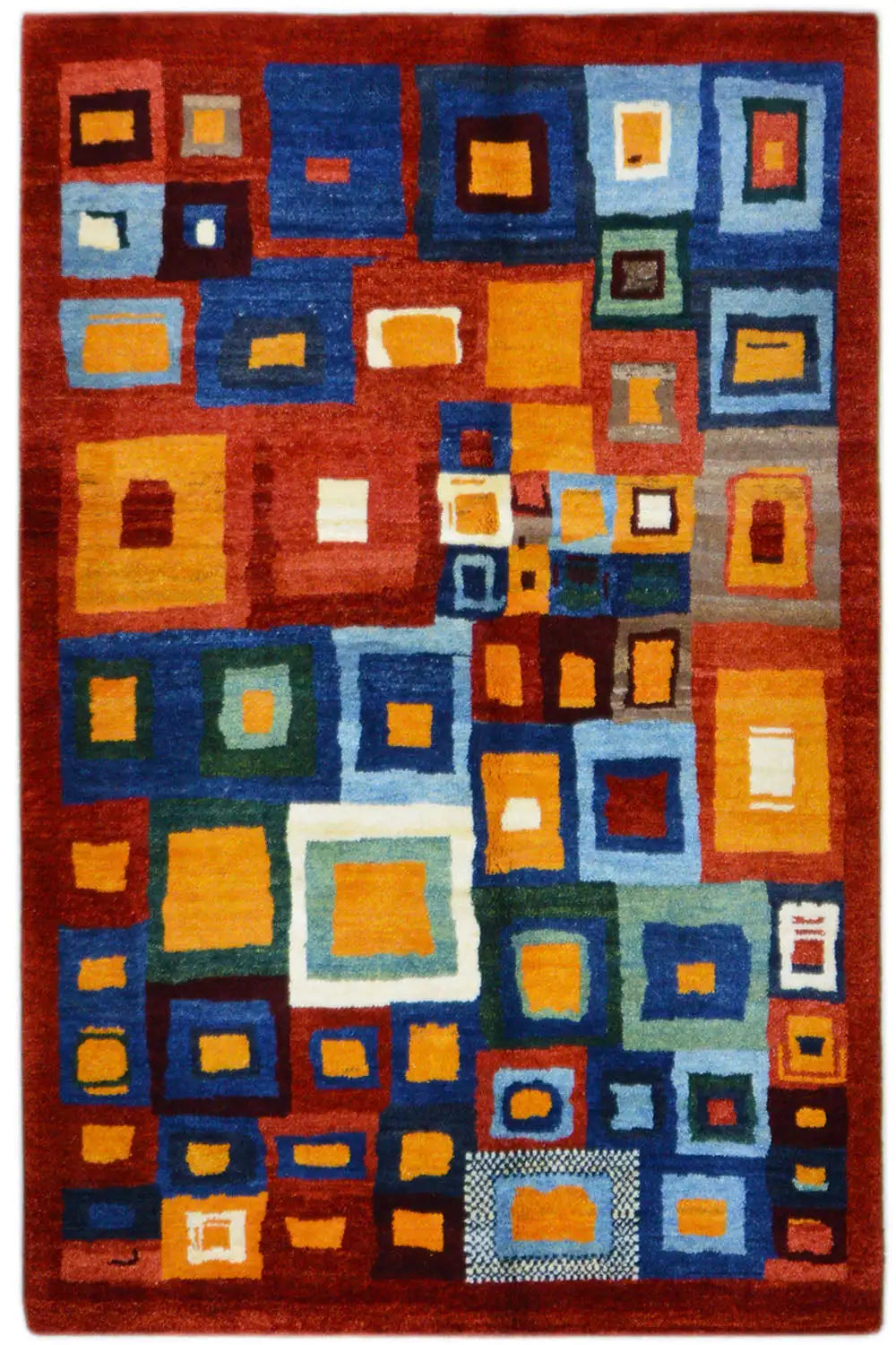 Gabbeh rug (200x151 cm): Detailed view of the color grid with many small squares.