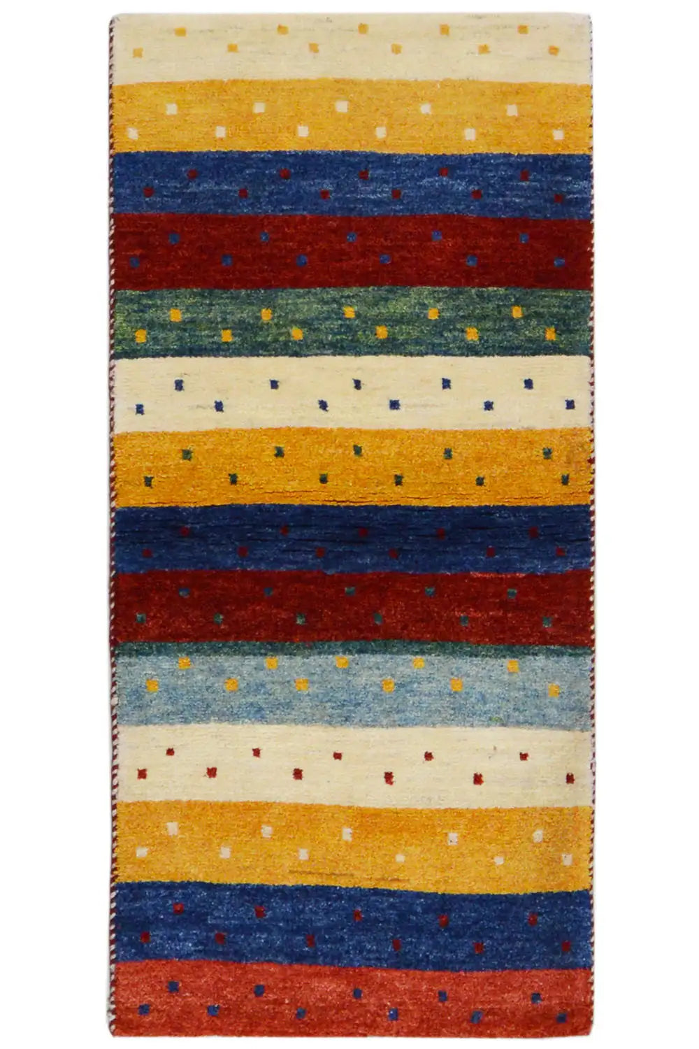 Gabbeh rug 142x66 cm with multicolored stripes and dot pattern