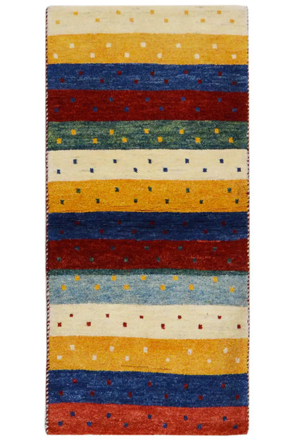 Gabbeh rug 142x66 cm with multicolored stripes and dot pattern