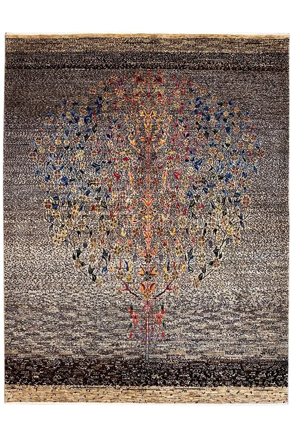Lori Gabbeh rug 220x154 cm with a dark gray field and medium floral ornamentation