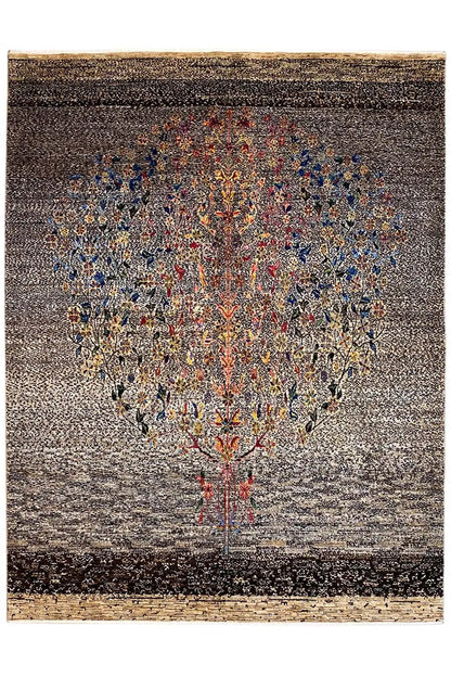 Lori Gabbeh rug 220x154 cm with a dark gray field and medium floral ornamentation