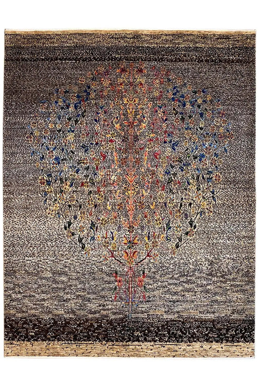 Lori Gabbeh rug 220x154 cm with a dark gray field and medium floral ornamentation