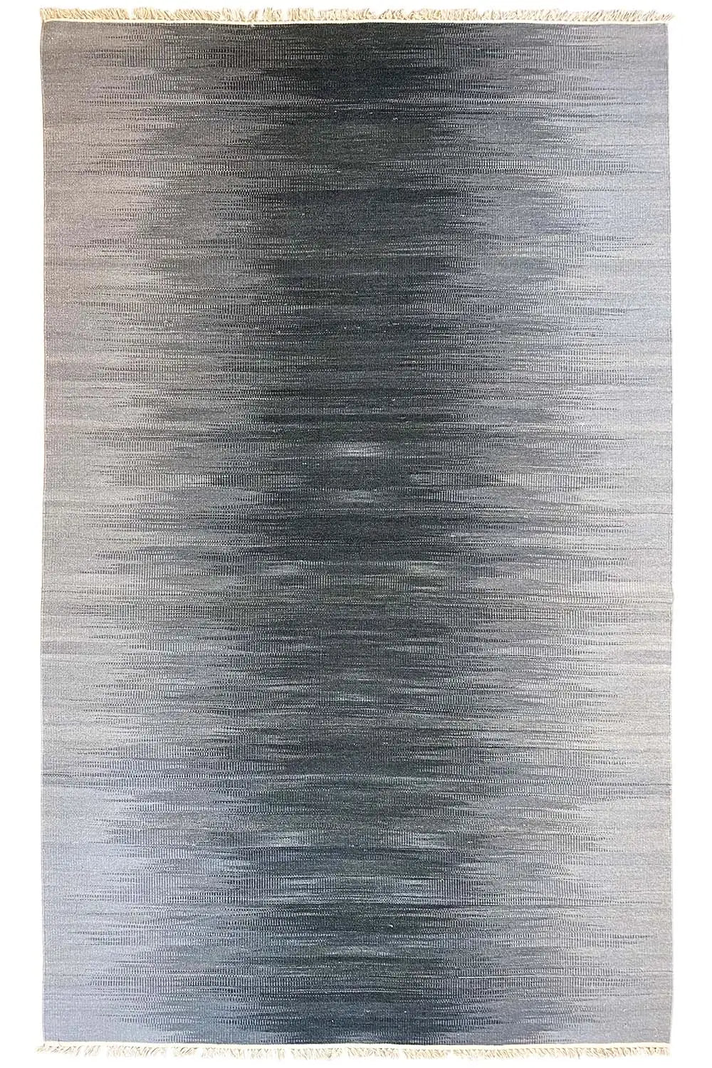 Gray ombré kilim dhurrie rug with fringes