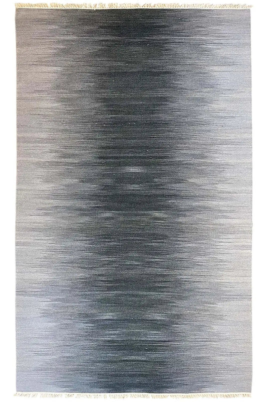 Gray ombré kilim dhurrie rug with fringes