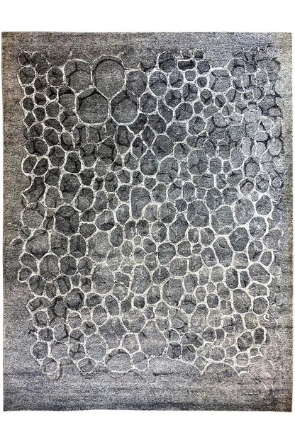 Hand-tufted rug 200x300 cm with a gray pebble/honeycomb pattern and a low-relief texture