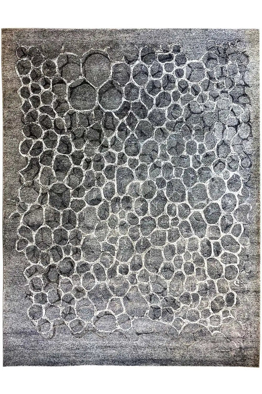 Hand-tufted rug 200x300 cm with a gray pebble/honeycomb pattern and a low-relief texture