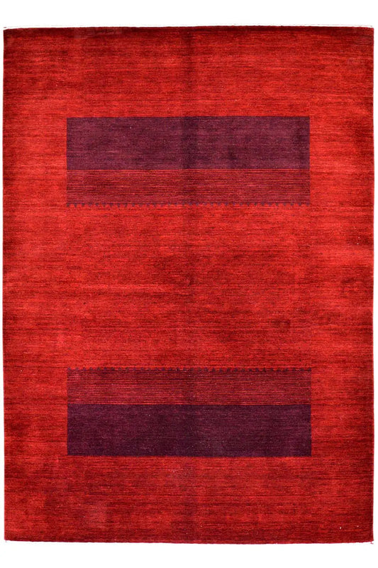 Gabbeh rug, red background with dark rectangular bands in the center