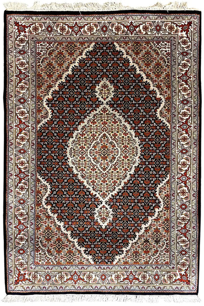 Indo Tabriz rug with medallion pattern, dark brown, 185x122 cm