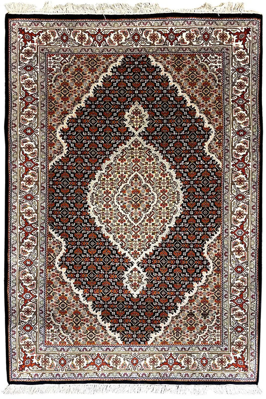 Indo Tabriz rug with medallion pattern, dark brown, 185x122 cm