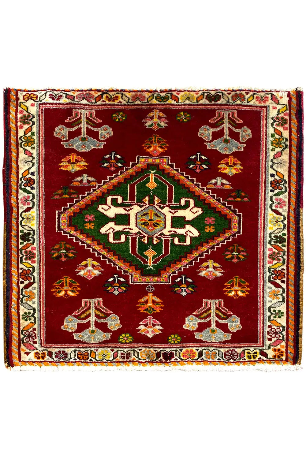 Qashqai rug Poshti 62x57 cm, square red pattern with decorative border