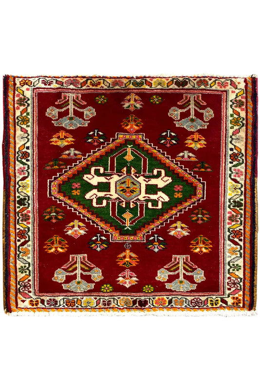 Qashqai rug Poshti 62x57 cm, square red pattern with decorative border