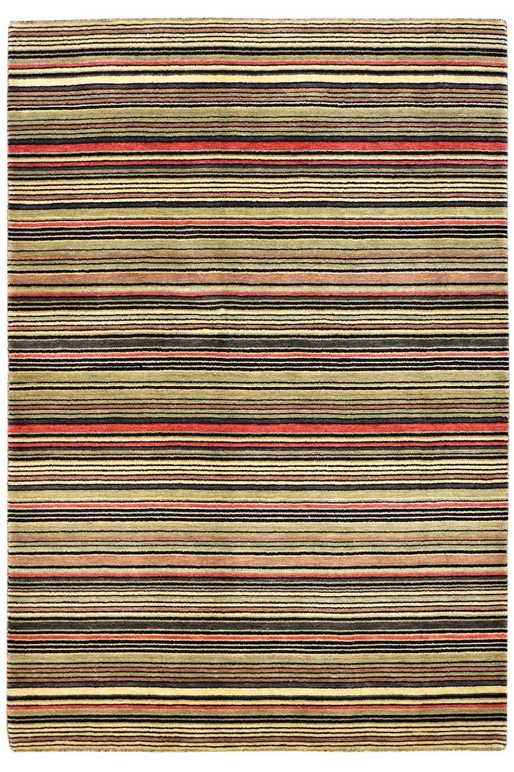Gabbeh rug 141×205 cm with horizontal stripes in brown, beige, red and black