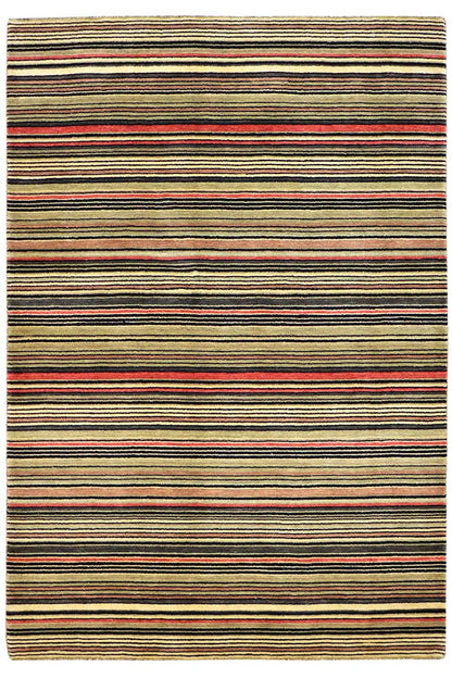 Gabbeh rug 141×205 cm with horizontal stripes in brown, beige, red and black