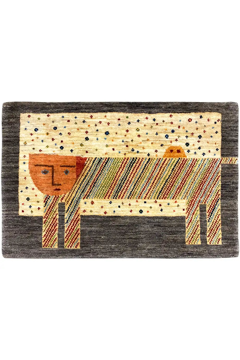 Gabbeh-Lori rug (100 x 66 cm) with a dark border and geometric central motif