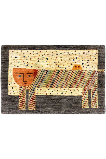 Gabbeh-Lori rug (100 x 66 cm) with a dark border and geometric central motif